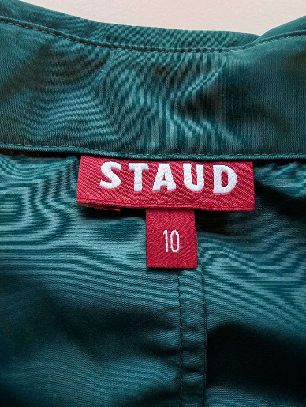 STAUD Jolene Belted Mini Shirt Dress Fit & Flare Emerald Green Satin Size 10